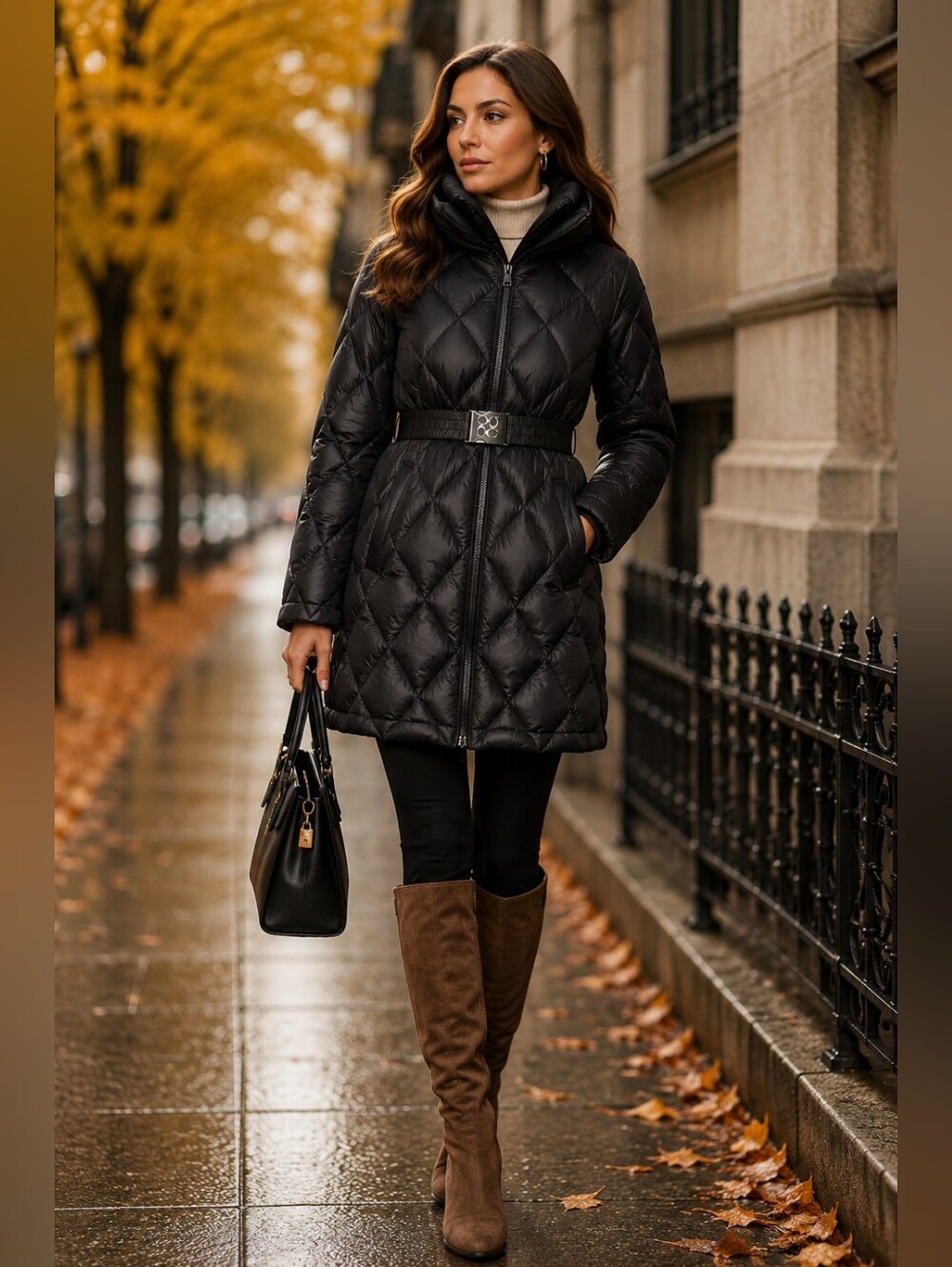Coach Duck Down Quilted Belted Long Puffer Coat Black XS